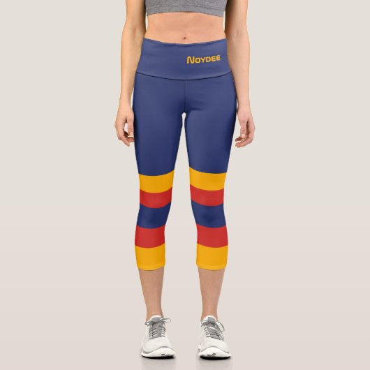 Leggings Capri Half and Stripes Horizontal Lines Blue Yellow Red (Recto)