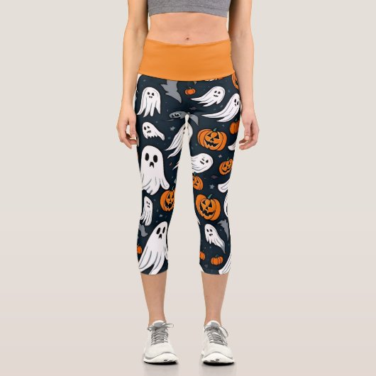 Leggings Capri Halloween éffrayant et Citrouille (Recto)