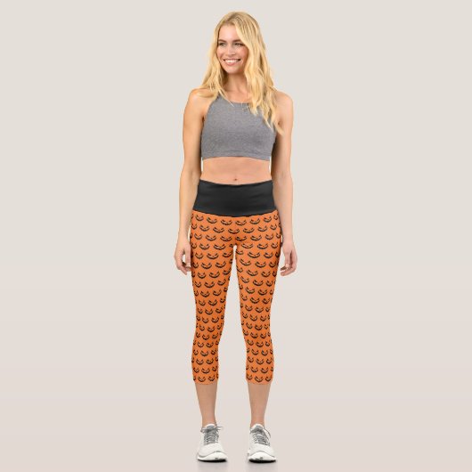 Leggings Capri Halloween orange Jack-o'-lantern effrayant (Recto)