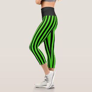 Leggings Capri Halloween Slime Green et Black Stripe