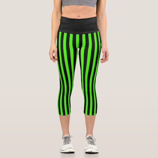Leggings Capri Halloween Slime Green et Black Stripe (Recto)