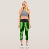 Leggings Capri Halloween Slime Green et Black Stripe (Recto)