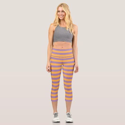 Leggings Capri Halloween sorcière blanche orange violet rayé (Recto)