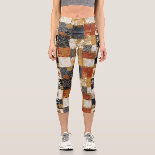 Leggings Capri Harmonie d'automne : Chaleureuse Patchwork Motif f (Recto)