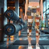 Leggings Capri Harmonie d'Automne : Motif Floral Patchwork Chaud