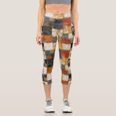 Leggings Capri Harmonie d'Automne : Motif Floral Patchwork Chaud (Recto)