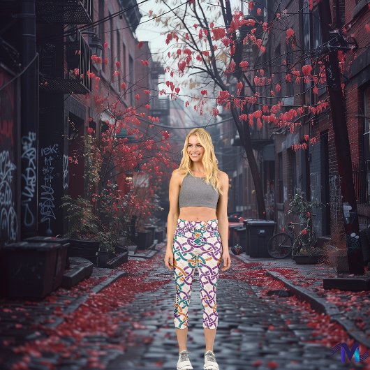 Leggings Capri Harmonie de noeud celtique - Vert et violet vif