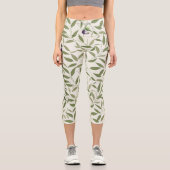 Leggings Capri Harmonie Verte – Motif Minimaliste de Feuilles Bot (Recto)
