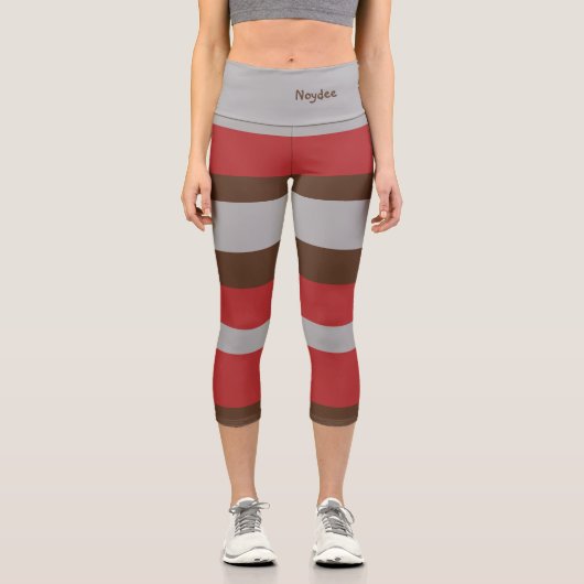 Leggings Capri Harmony Stripes Horizontal Lines Gray Red Brown (Recto)