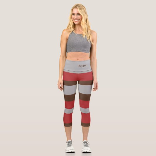 Leggings Capri Harmony Stripes Horizontal Lines Gray Red Brown (Recto)