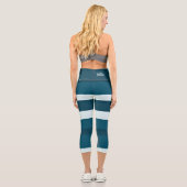 Leggings Capri Harmony Stripes Horizontal Lines Sea Blue White (Verso)