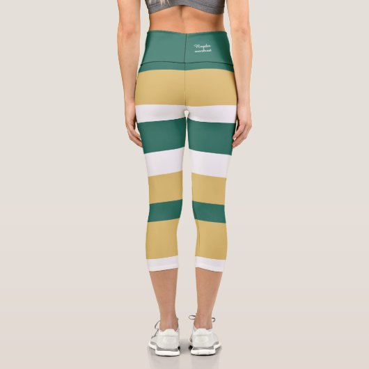 Leggings Capri Harmony Stripes Lines Green Gold White (Verso)