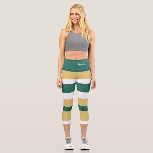 Leggings Capri Harmony Stripes Lines Green Gold White (Recto)