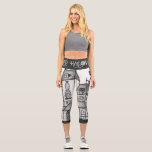 Leggings Capri Haunted House and Bats Halloween