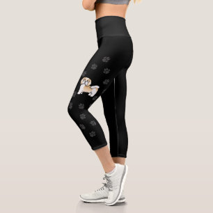 Leggings Capri Havanais Fauve Et Blanc Chien De Dessin Animé Mign