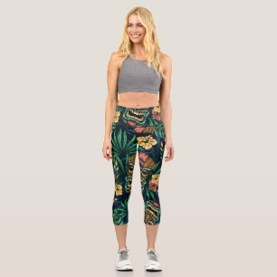 Leggings Capri Hawaï Tiki Masque Motif tropical