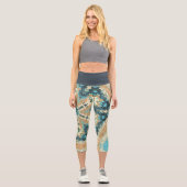 Leggings Capri Hex Mandala bleu et orange (Recto)