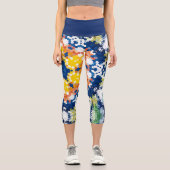 Leggings Capri Hex Mandala bleu jaune orange et vert (Recto)