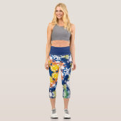 Leggings Capri Hex Mandala bleu jaune orange et vert (Recto)