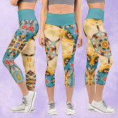 Leggings Capri Hex Mandala jaune et bleu