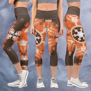 Leggings Capri Hex Mandala Orange Blanc et Brown