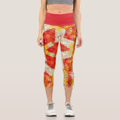 Leggings Capri Hex Mandala rouge et jaune (Recto)