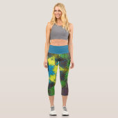 Leggings Capri Hex Mandala vert jaune et bleu (Recto)
