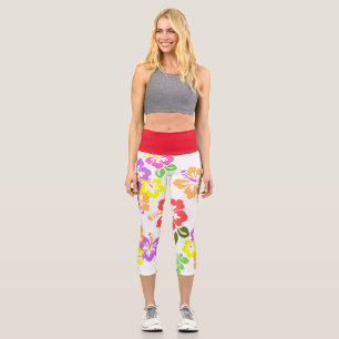 Leggings Capri Hibiscus coloré en blanc