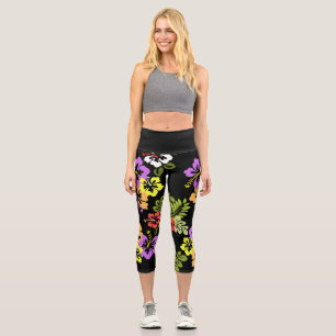 Leggings Capri Hibiscus coloré en noir