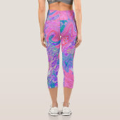 Leggings Capri Hibiscus psychédélique à lèvre verte et violette (Verso)