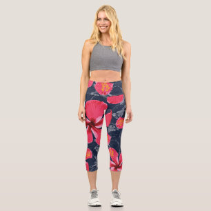 Leggings Capri Hibiscus Tropical Fleurs été Design
