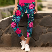 Leggings Capri Hibiscus tropical Floral