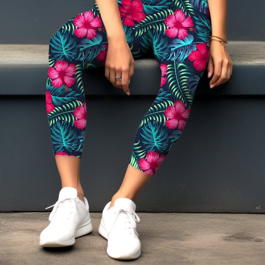 Leggings Capri Hibiscus tropical Floral