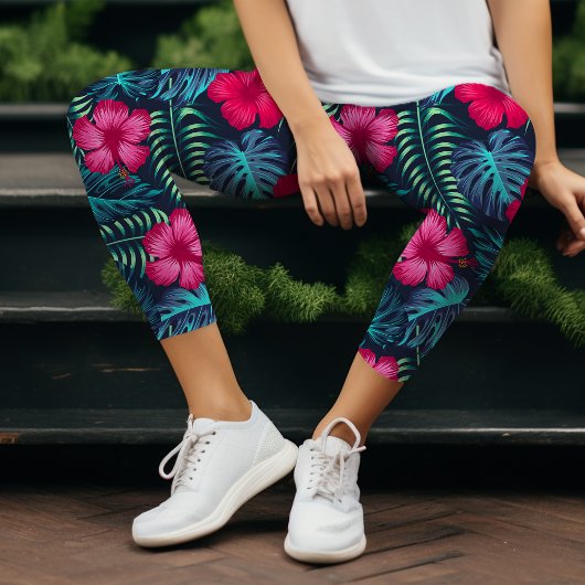 Leggings Capri Hibiscus tropical Floral