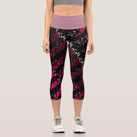Leggings Capri High waisted capris in pink and black (Recto)
