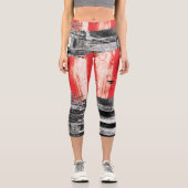 Leggings Capri High Waisted Capris – Red Pulse Abstract Design (Recto)
