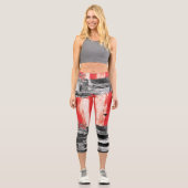Leggings Capri High Waisted Capris – Red Pulse Abstract Design (Recto)