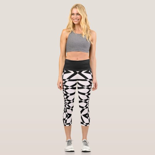 Leggings Capri High Waisted Capris with black stripe pattern (Recto)