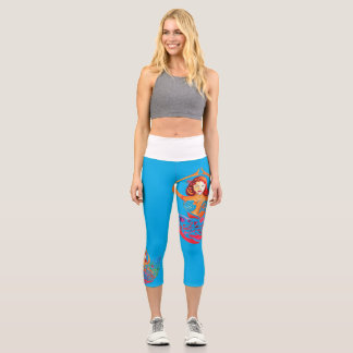 Leggings Capri High Waisted Capris with Yoga Woman Rainbow Design