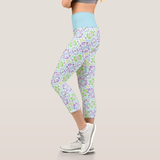 Leggings Capri Hip Clair bleu rose pourpre citron vert Tribal Art (Gauche)