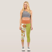 Leggings Capri Hippie Fleur Rétro Orange Vert (Recto)