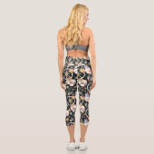 Leggings Capri Hippie Halloween Skulls et Fleurs Motif (Verso)