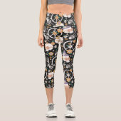 Leggings Capri Hippie Halloween Skulls et Fleurs Motif (Recto)