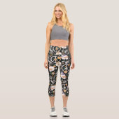 Leggings Capri Hippie Halloween Skulls et Fleurs Motif (Recto)
