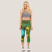 Leggings Capri Hippie psychédélique Jambes jaunes vertes et Cyane (Recto)
