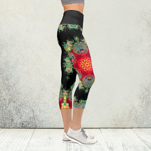 Leggings Capri Hippie psychédélique Jambes Turquoises et noires