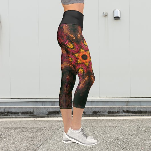 Leggings Capri Hippie psychédélique Jaune Jambes rouge et orange