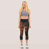 Leggings Capri Hippie psychédélique Jaune Jambes rouge et orange (Recto)