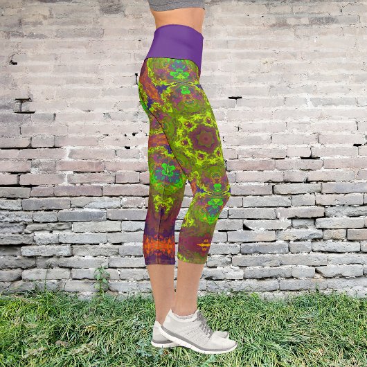 Leggings Capri Hippie psychédélique Jaune Orange et Violet Leggin