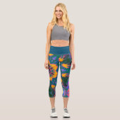Leggings Capri Hippie psychédélique Orange Bleu et Légendes Verte (Recto)
